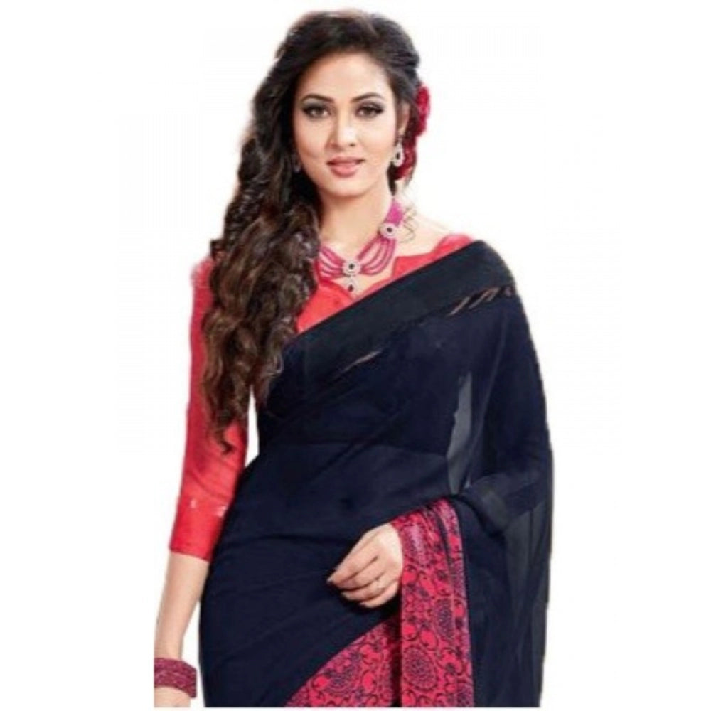 Clasymist Womens Georgette Digital Printed Saree (Navy Blue, 6.25 Mtr)