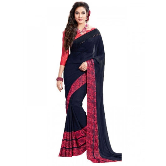 Clasymist Womens Georgette Digital Printed Saree (Navy Blue, 6.25 Mtr)