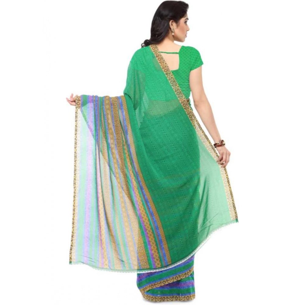 Clasymist Printed Faux Georgette Green Color Saree