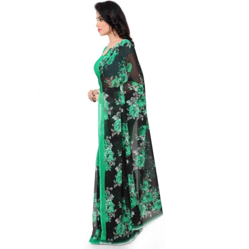 Clasymist Printed Faux Georgette Green Color Saree