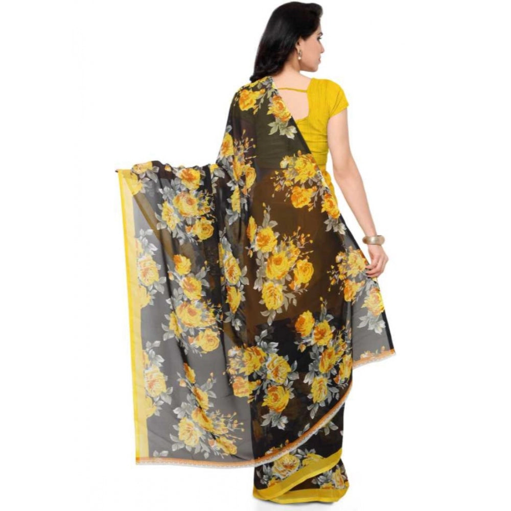 Clasymist Printed Faux Georgette Yellow Color Saree