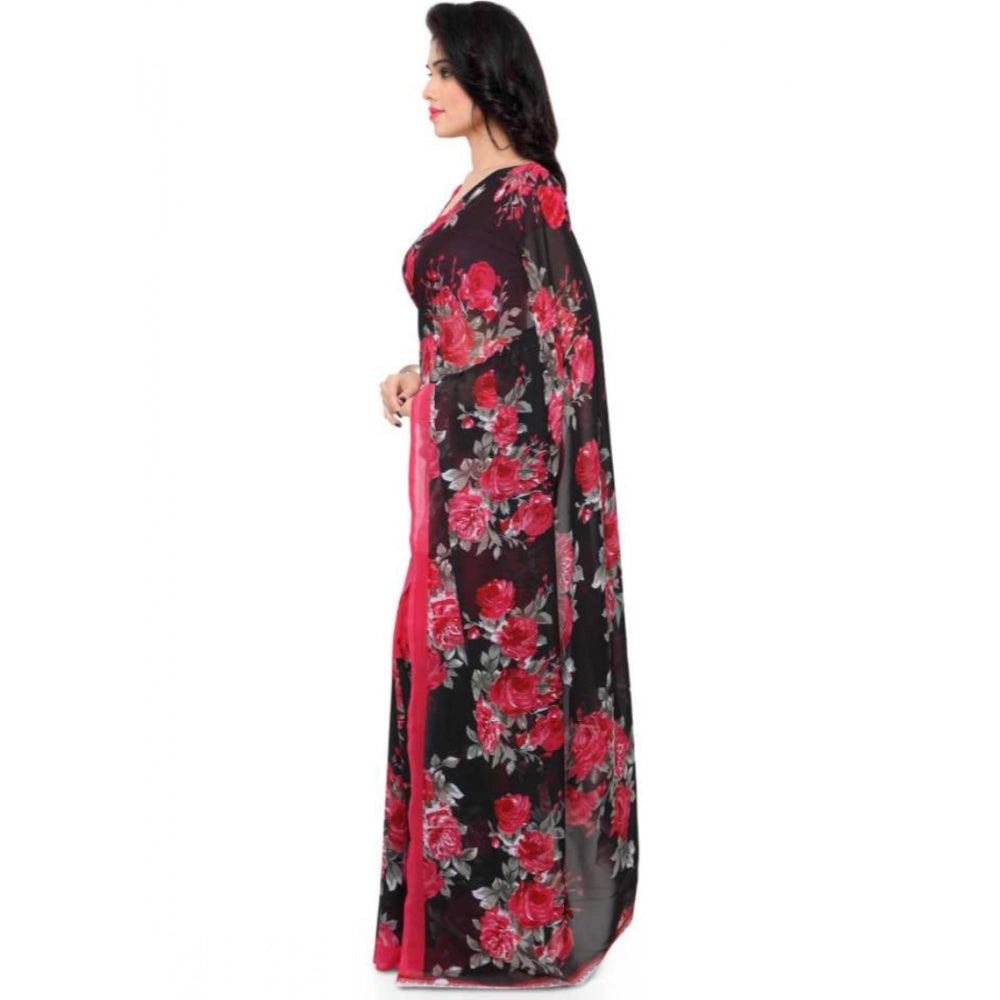 Clasymist Printed Faux Georgette Pink Color Saree