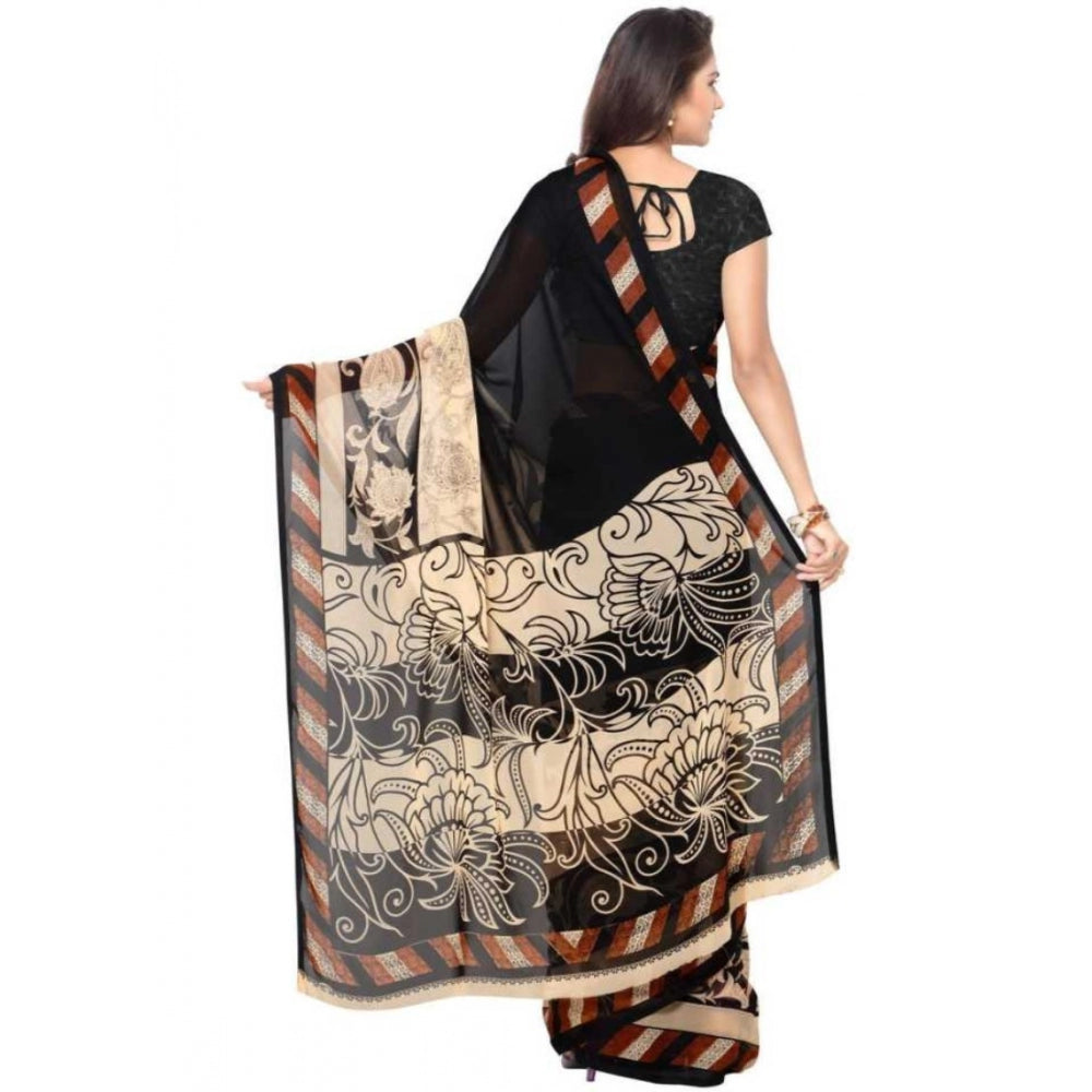 Clasymist Printed Faux Georgette Black Color Saree