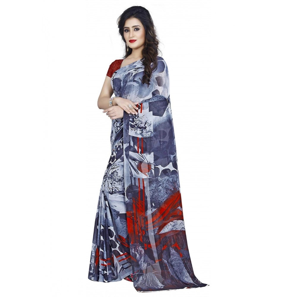 Clasymist Printed Faux Georgette Black Color Saree