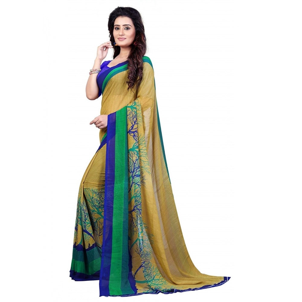 Clasymist Printed Faux Georgette Green Color Saree