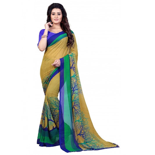 Clasymist Printed Faux Georgette Green Color Saree