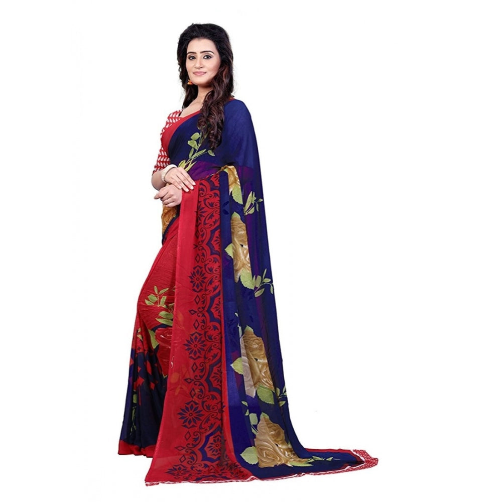 Clasymist Printed Faux Georgette Blue Color Saree