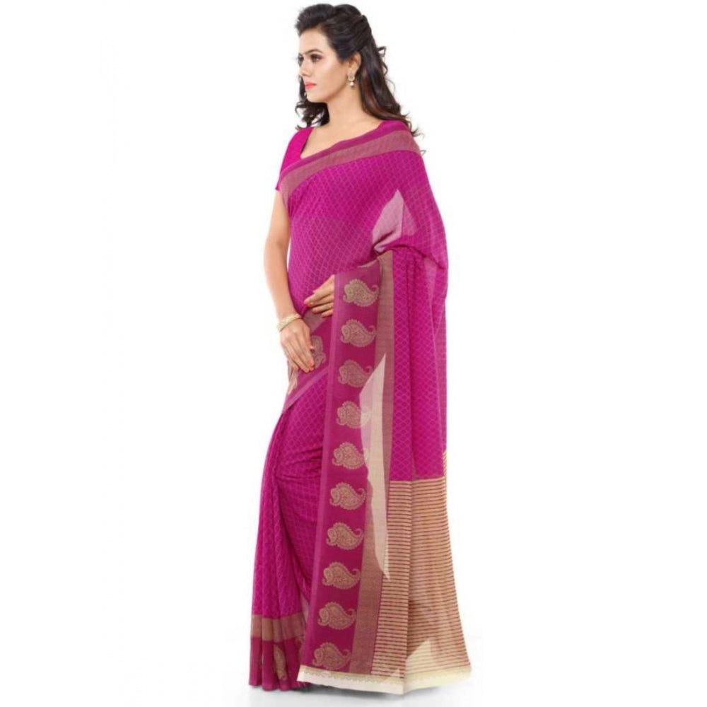 Clasymist Printed Faux Georgette Pink Color Saree