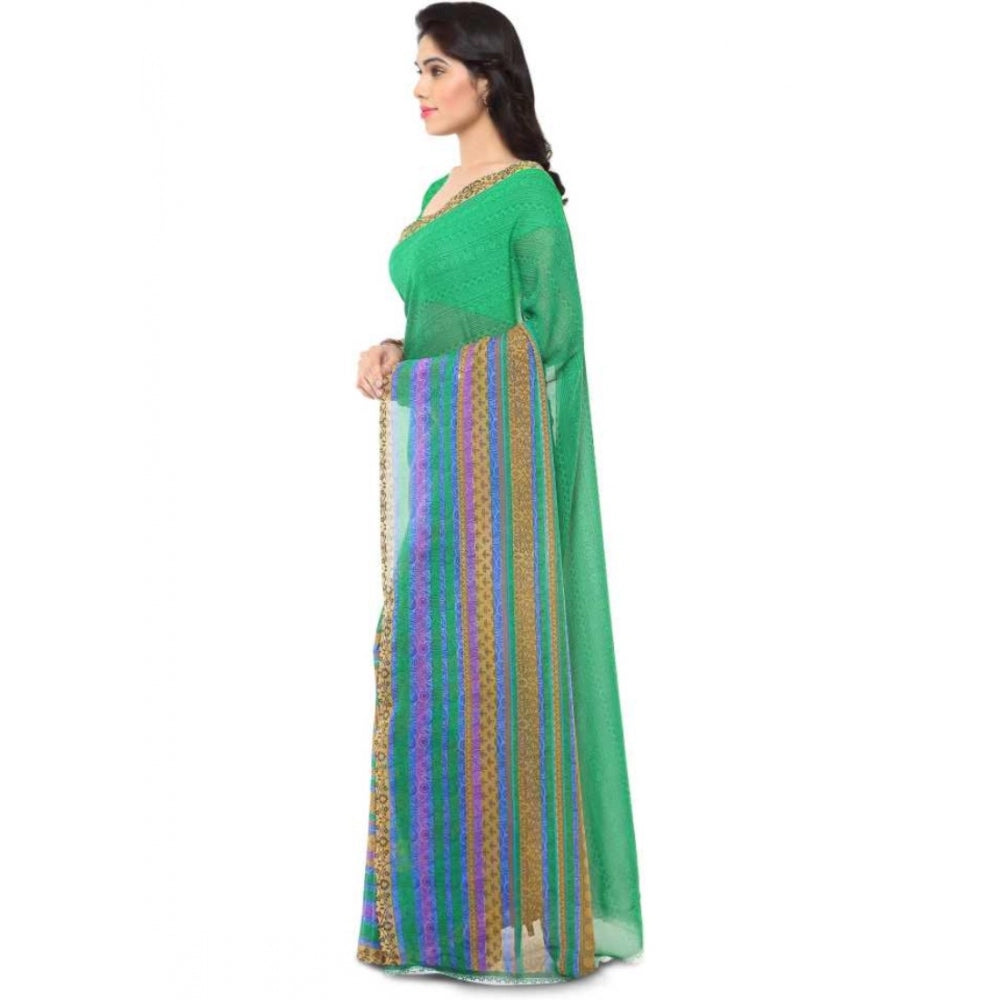 Clasymist Printed Faux Georgette Green Color Saree