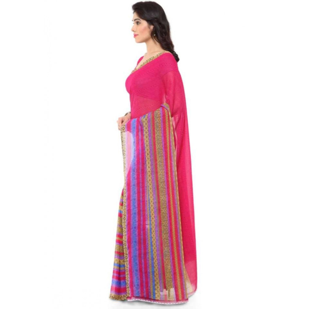 Clasymist Printed Faux Georgette Pink Color Saree