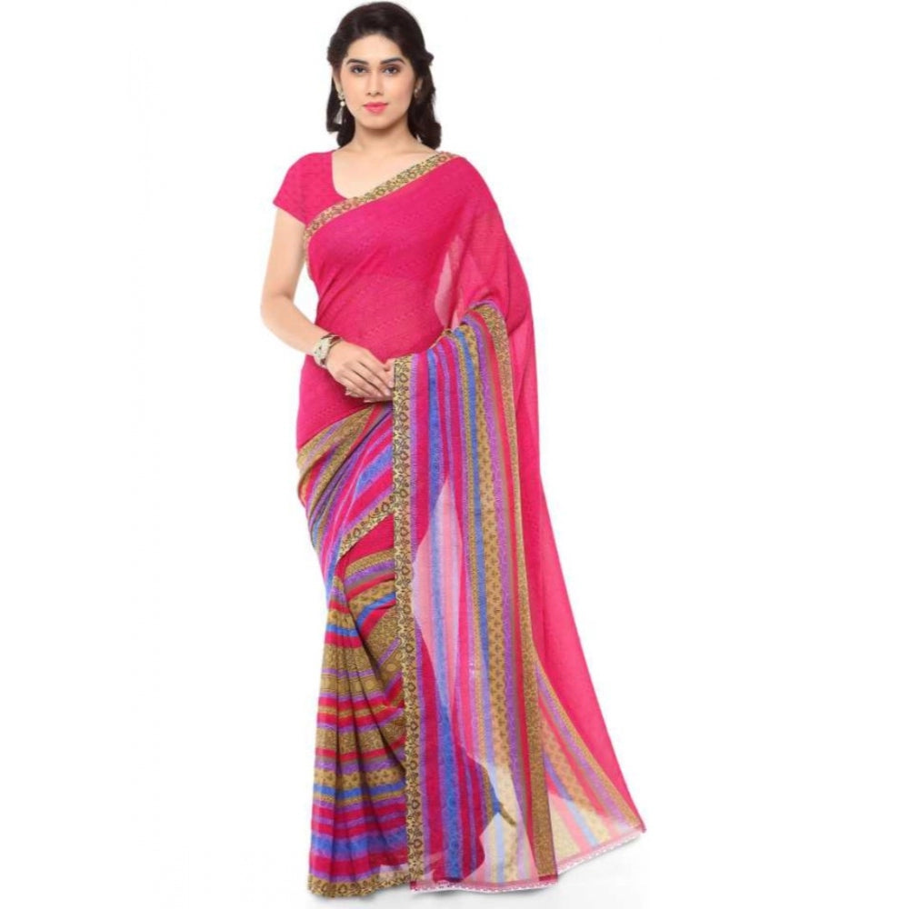 Clasymist Printed Faux Georgette Pink Color Saree