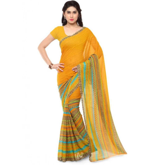 Clasymist Printed Faux Georgette Yellow Color Saree