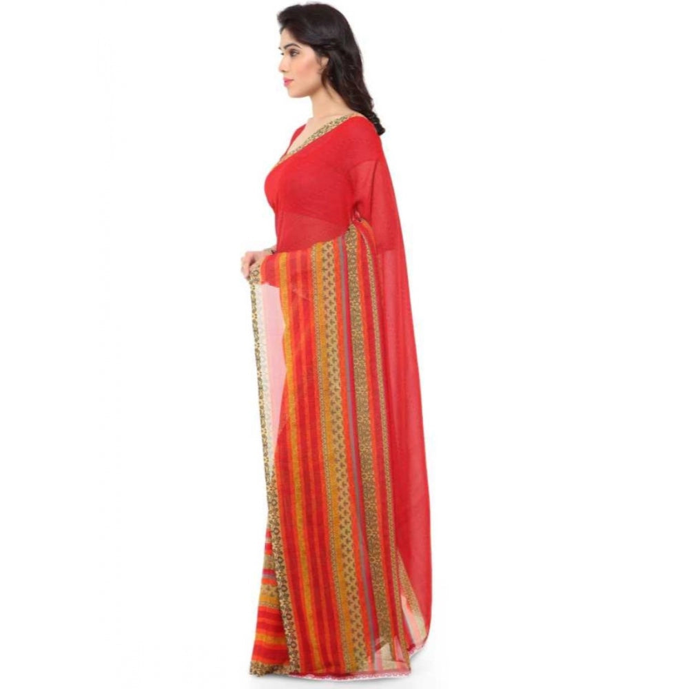 Clasymist Printed Faux Georgette Red Color Saree