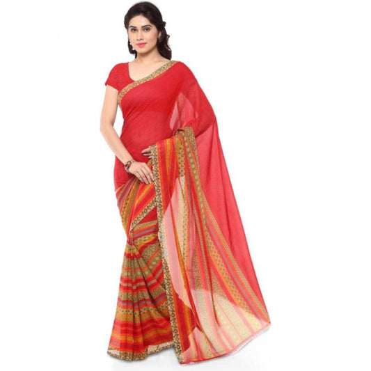 Clasymist Printed Faux Georgette Red Color Saree