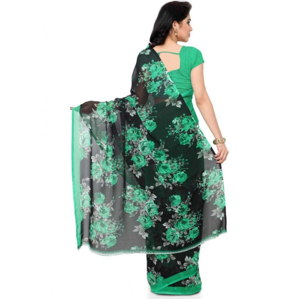 Clasymist Printed Faux Georgette Green Color Saree