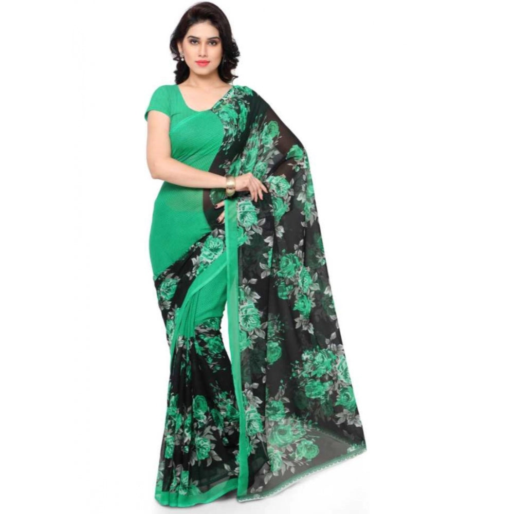 Clasymist Printed Faux Georgette Green Color Saree