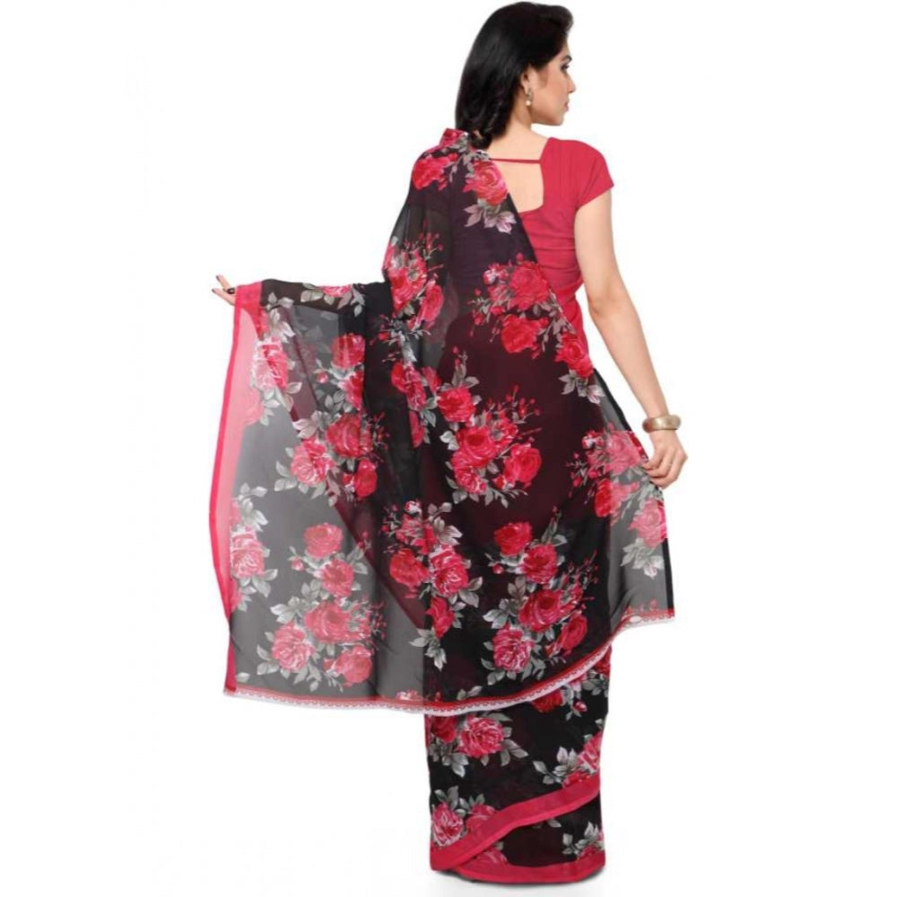 Clasymist Printed Faux Georgette Pink Color Saree