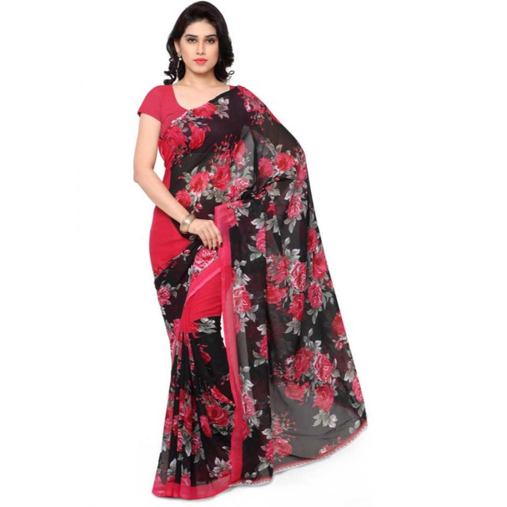 Clasymist Printed Faux Georgette Pink Color Saree