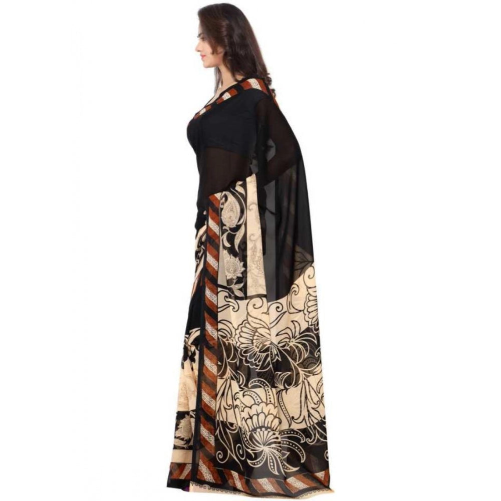 Clasymist Printed Faux Georgette Black Color Saree