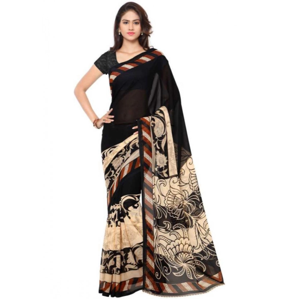 Clasymist Printed Faux Georgette Black Color Saree