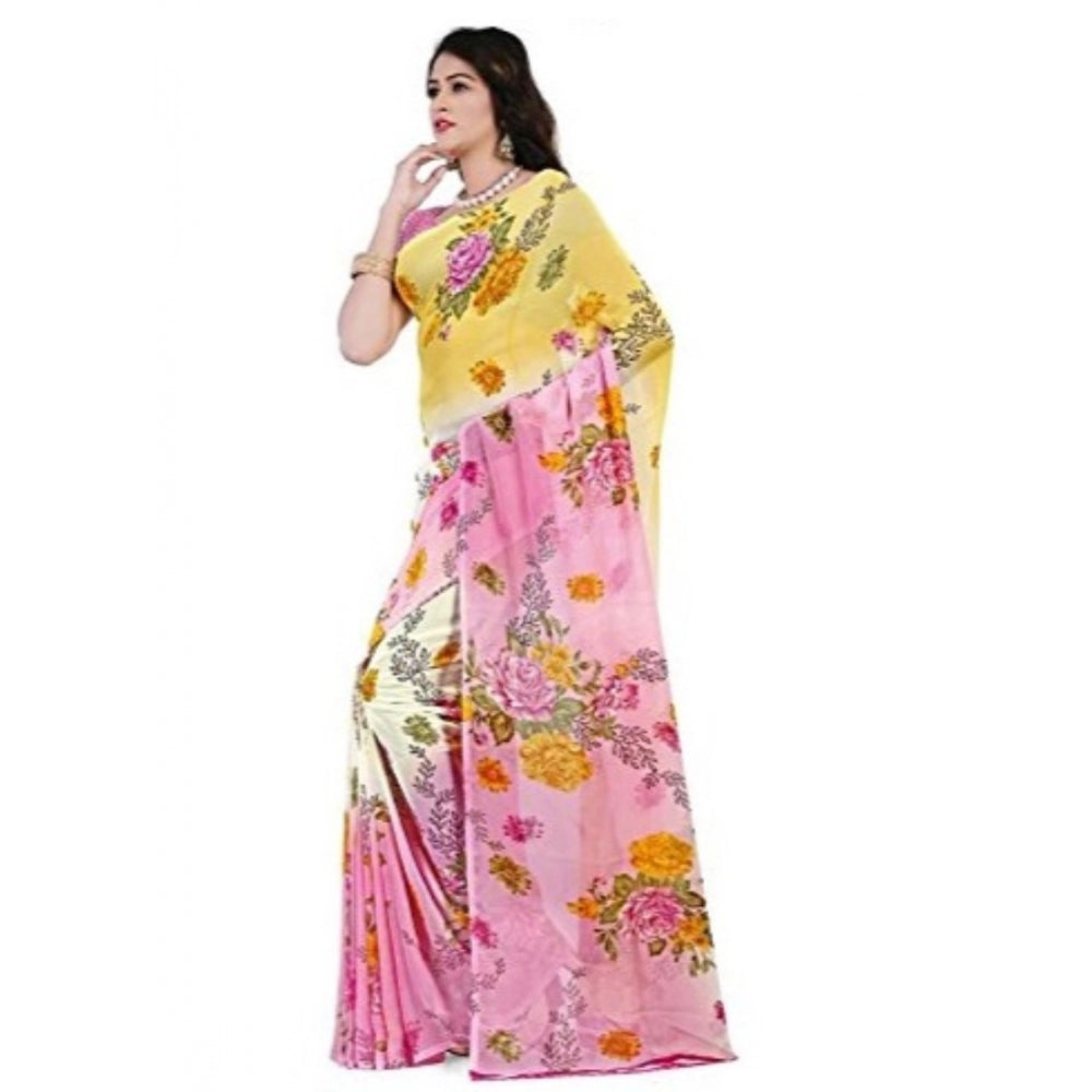 Clasymist Printed Faux Georgette Pink Color Saree