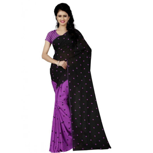 Clasymist Printed Faux Georgette Purple Color Saree