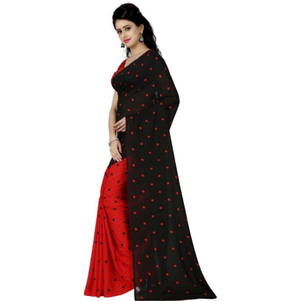 Clasymist Printed Faux Georgette Red black Color Saree