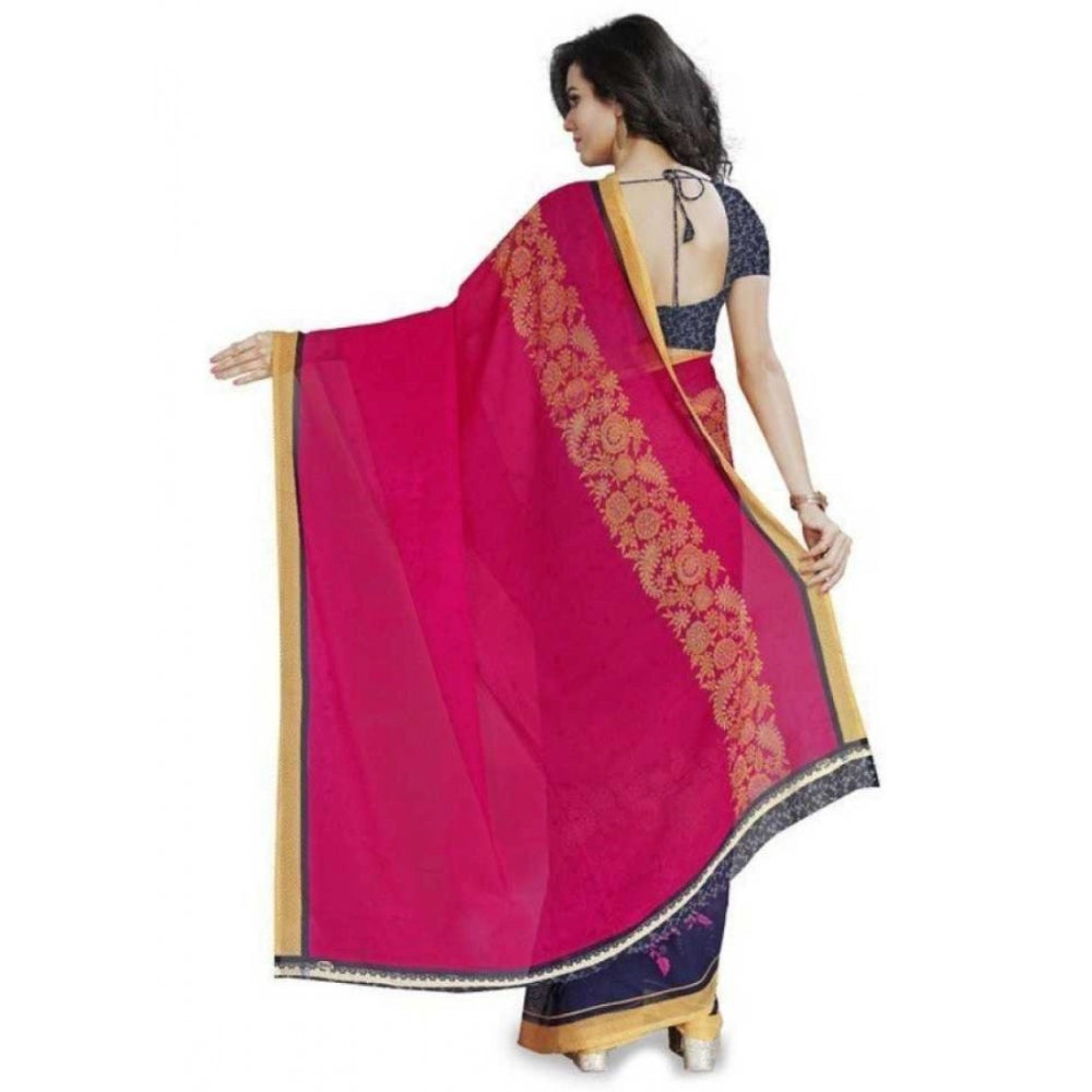 Clasymist Printed Faux Georgette Pink Color Saree