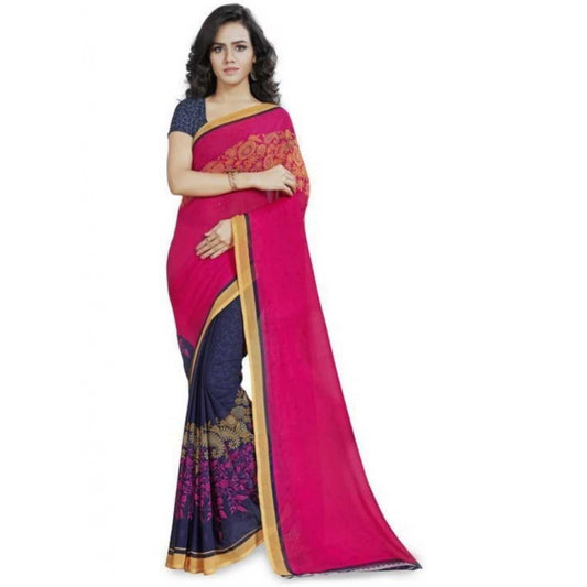 Clasymist Printed Faux Georgette Pink Color Saree