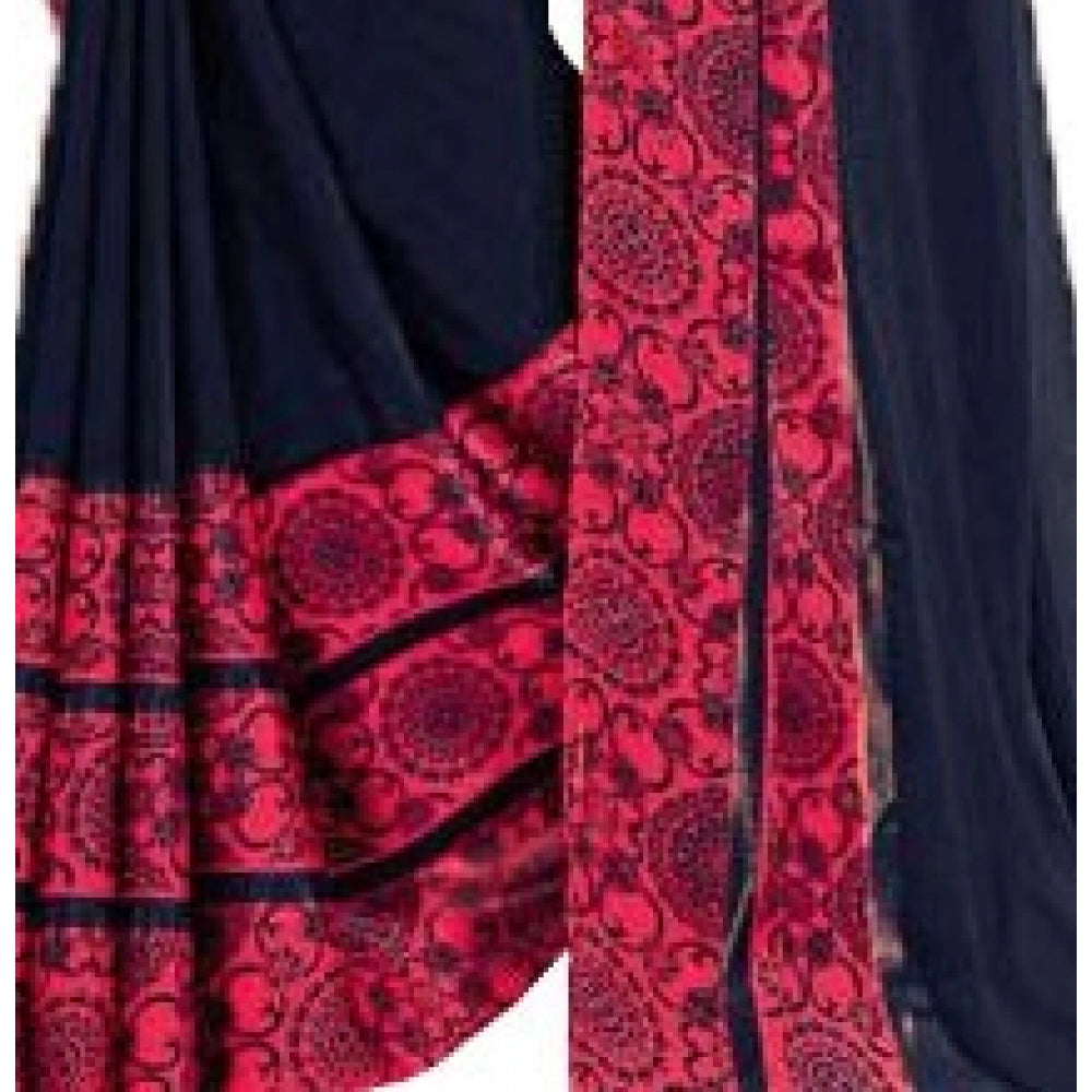 Clasymist Womens Georgette Digital Printed Saree (Navy Blue, 6.25 Mtr)