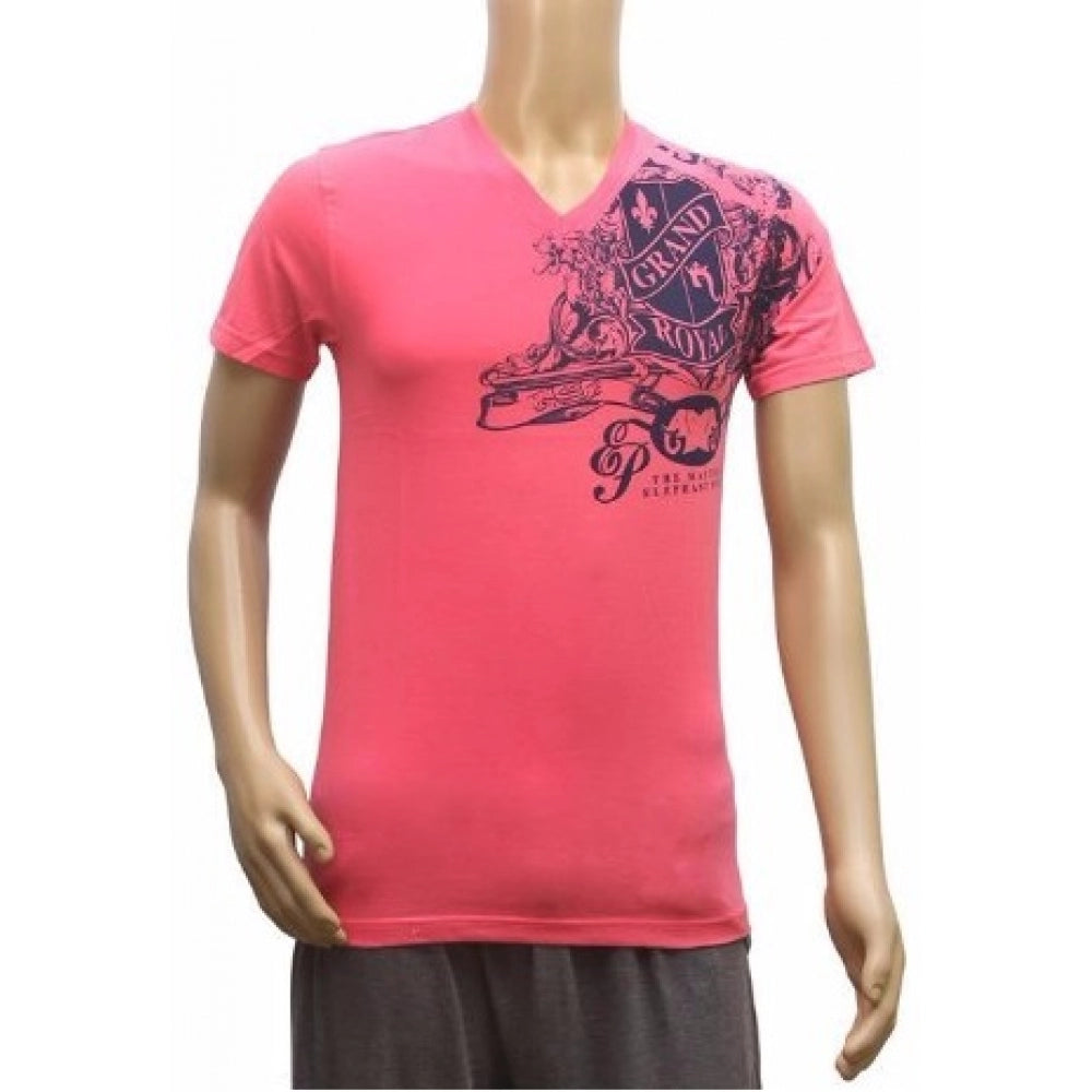 Clasymist Mens Hosiery Mix Printed Men Tshirts (Dark Pink, S)