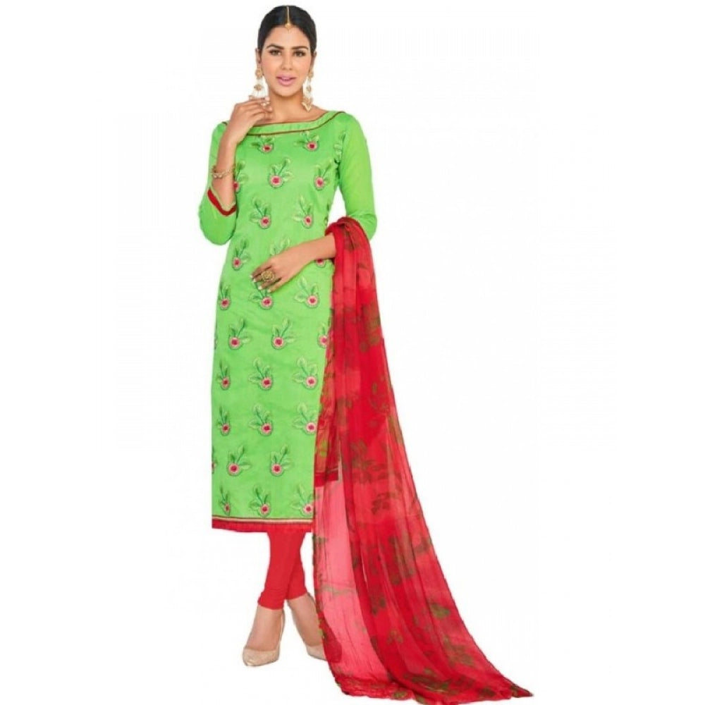 Clasymist Womens Chanderi Regular Unstitched Salwar-Suit Material With Dupatta (Green, Red, 2 mtr)