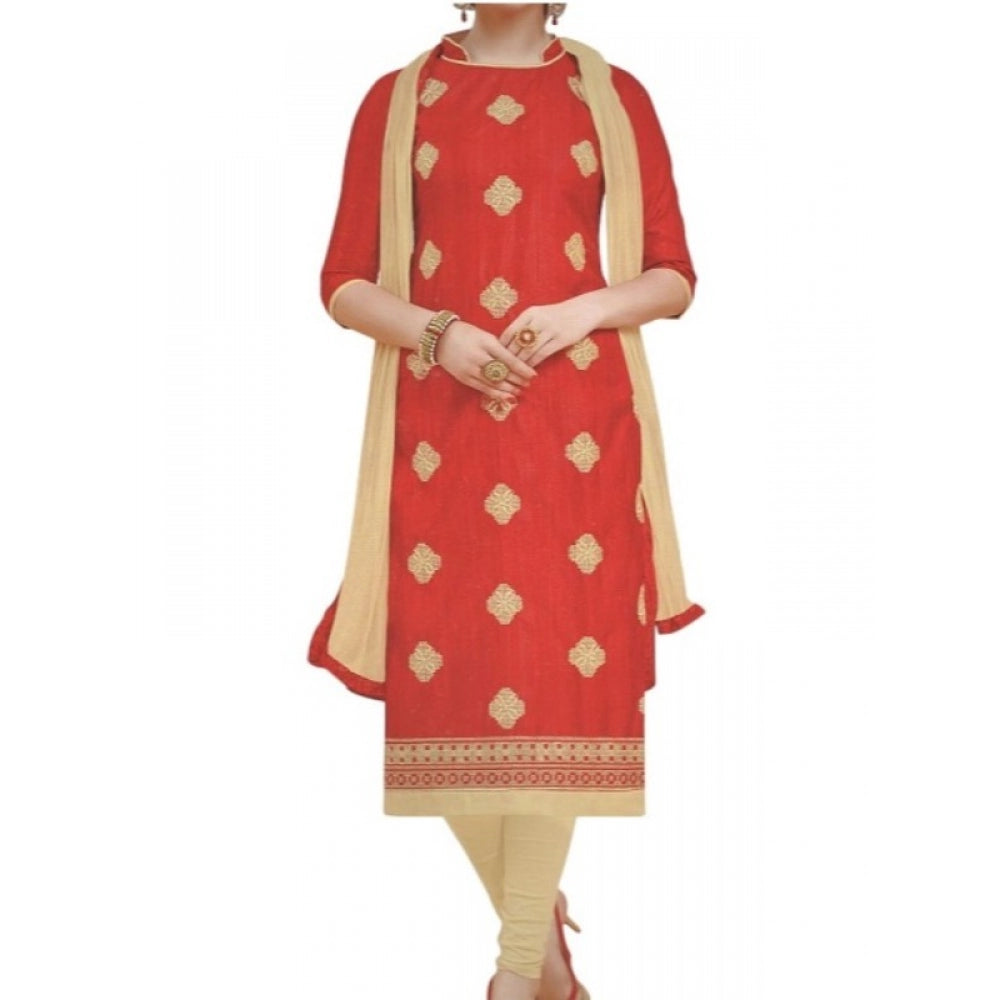 Clasymist Womens Cotton Regular Unstitched Salwar-Suit Material With Dupatta (Red, 2 mtr)