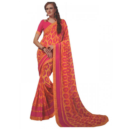 Clasymist Womens Georgette Digital Printed Saree (Dark Pink, Orange, 6.25 Mtr)