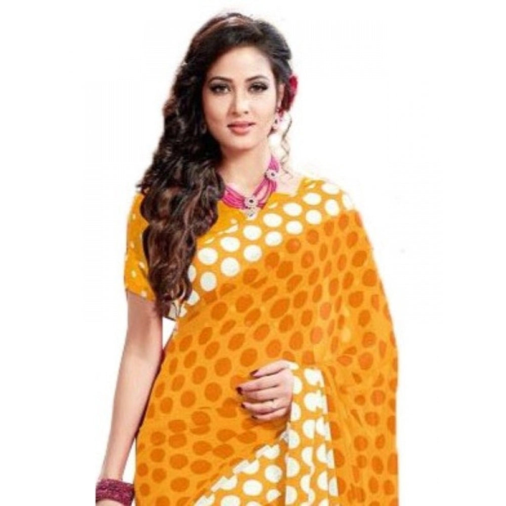 Clasymist Womens Geogrette Saree with Blouse Digital Printed Saree (Yellow, 6.25 Mtr)