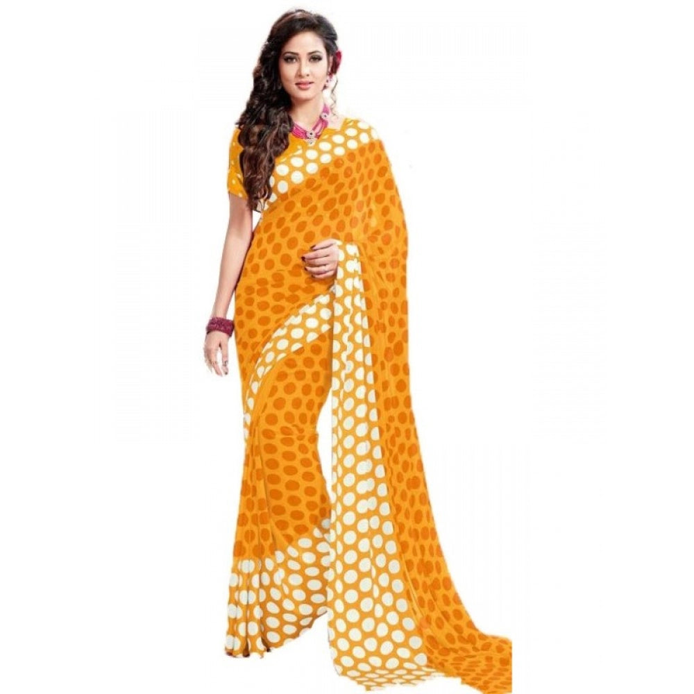 Clasymist Womens Geogrette Saree with Blouse Digital Printed Saree (Yellow, 6.25 Mtr)