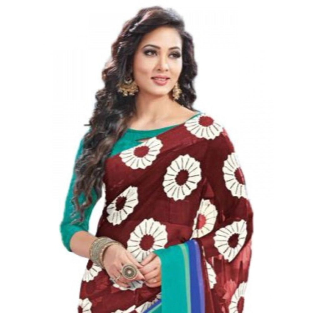 Clasymist Womens Geogrette Saree with Blouse Digital Printed Saree (Brown, 6.25 Mtr)