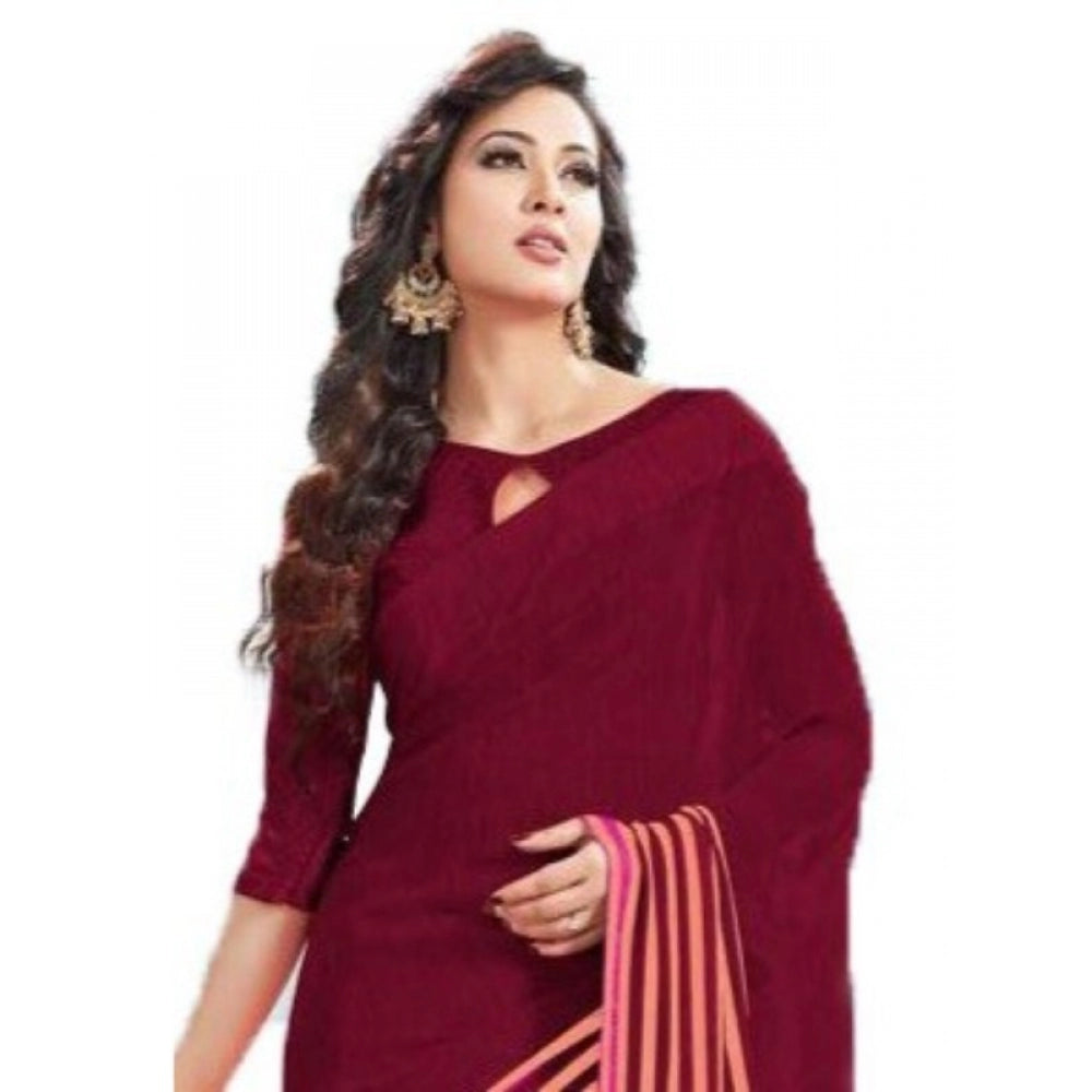 Clasymist Womens Geogrette Saree with Blouse Digital Printed Saree (Maroon, 6.25 Mtr)