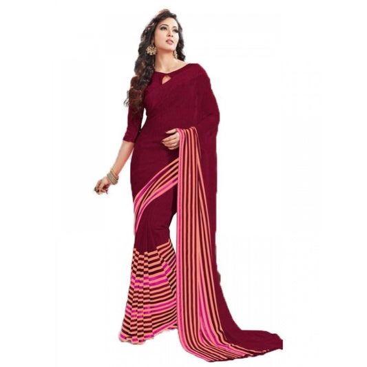 Clasymist Womens Geogrette Saree with Blouse Digital Printed Saree (Maroon, 6.25 Mtr)