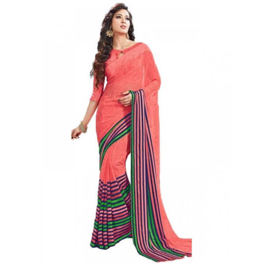 Clasymist Womens Geogrette Saree with Blouse Digital Printed Saree (Peach, 6.25 Mtr)