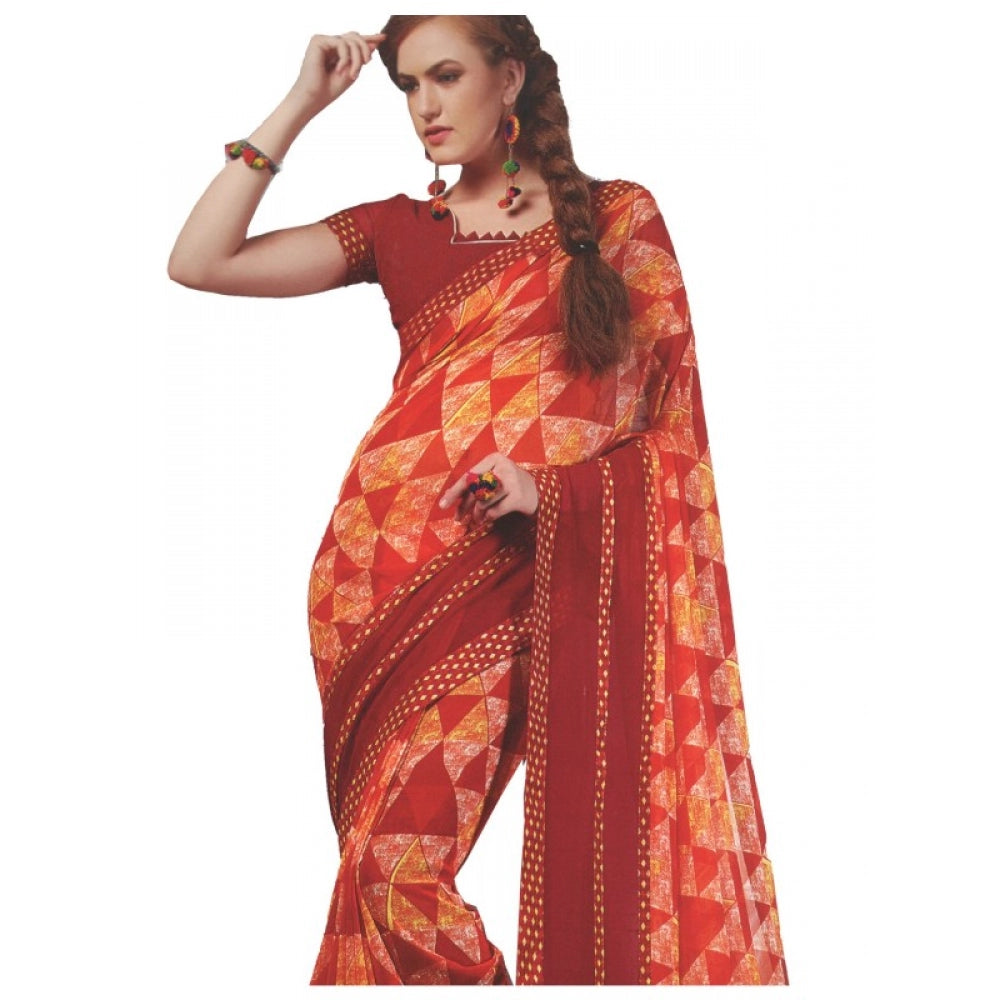 Clasymist Womens Georgette Digital Printed Saree (Red, 6.25 Mtr)