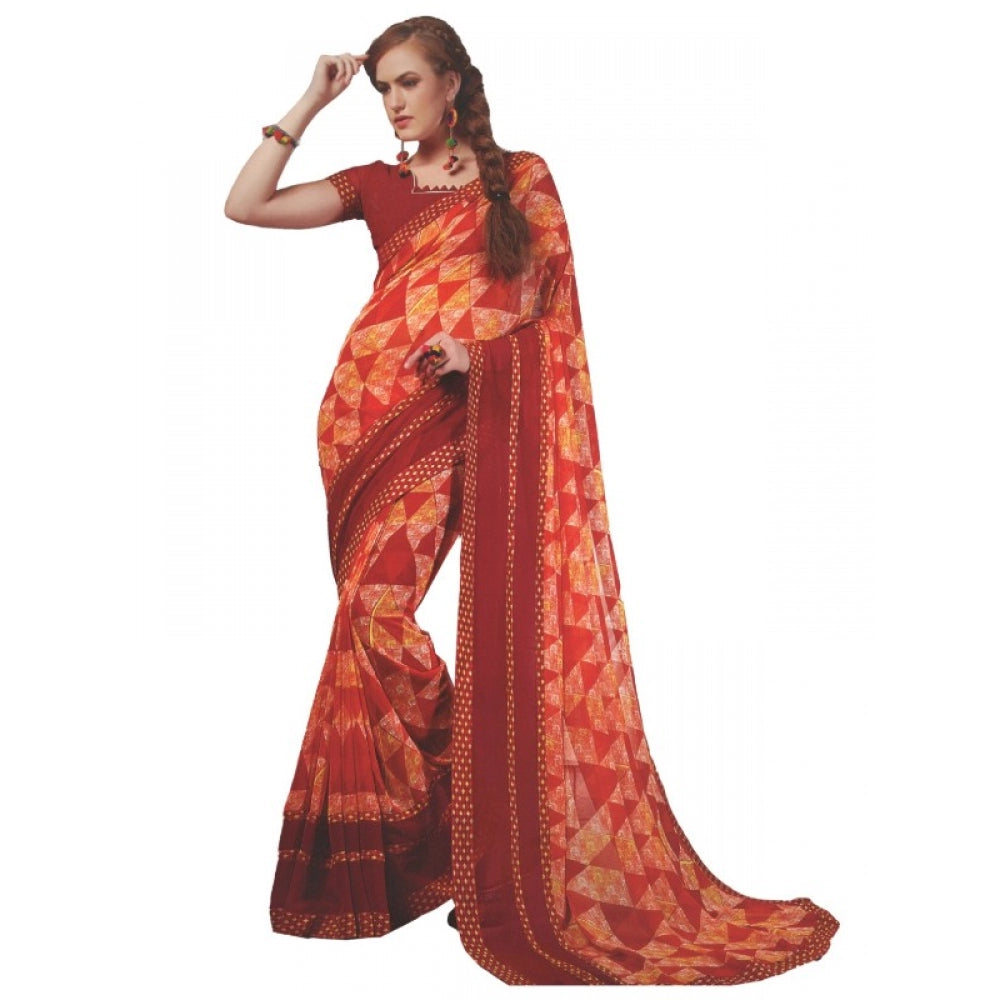 Clasymist Womens Georgette Digital Printed Saree (Red, 6.25 Mtr)