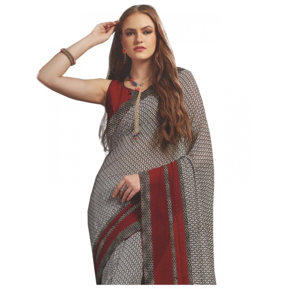 Clasymist Womens Georgette Digital Printed Saree (Grey, Red, 6.25 Mtr)