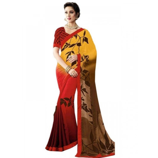 Clasymist Womens Georgette Digital Printed Saree (Red, Yellow, 6.25 Mtr)