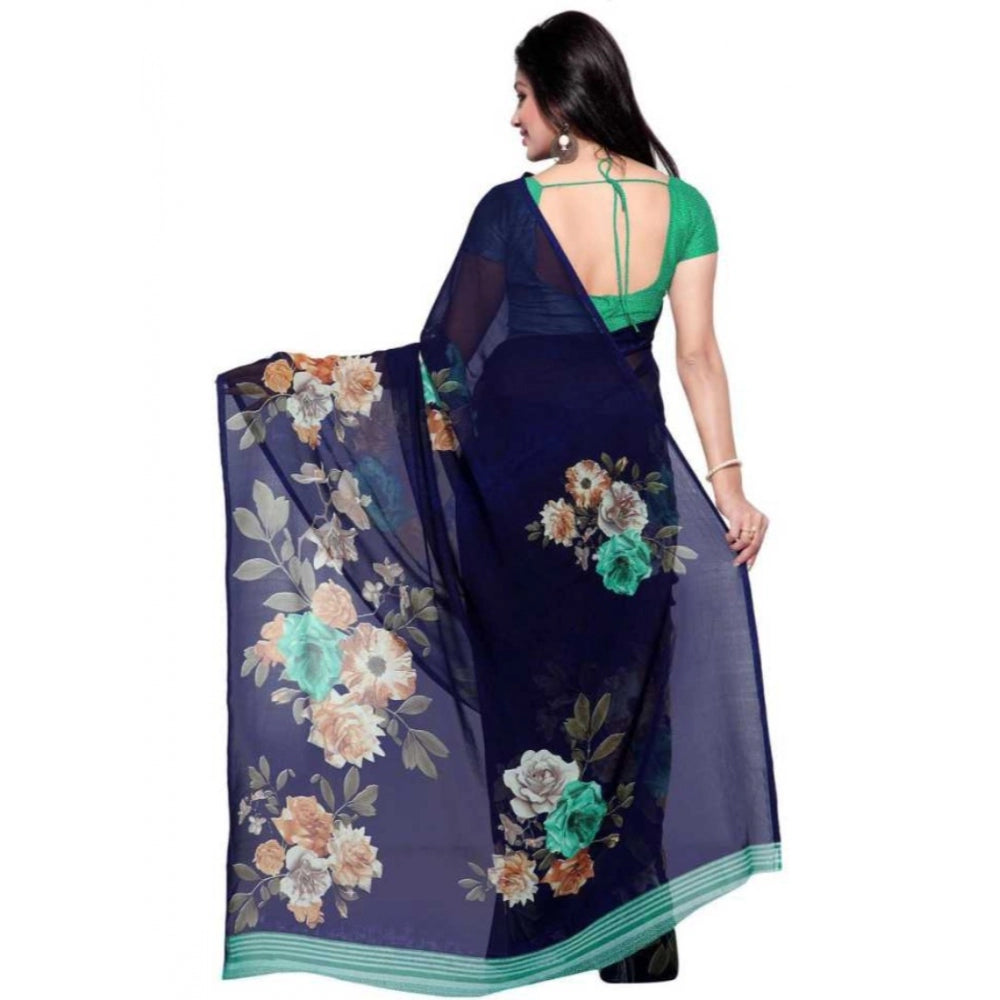 Clasymist Printed Faux Georgette Blue Color Saree