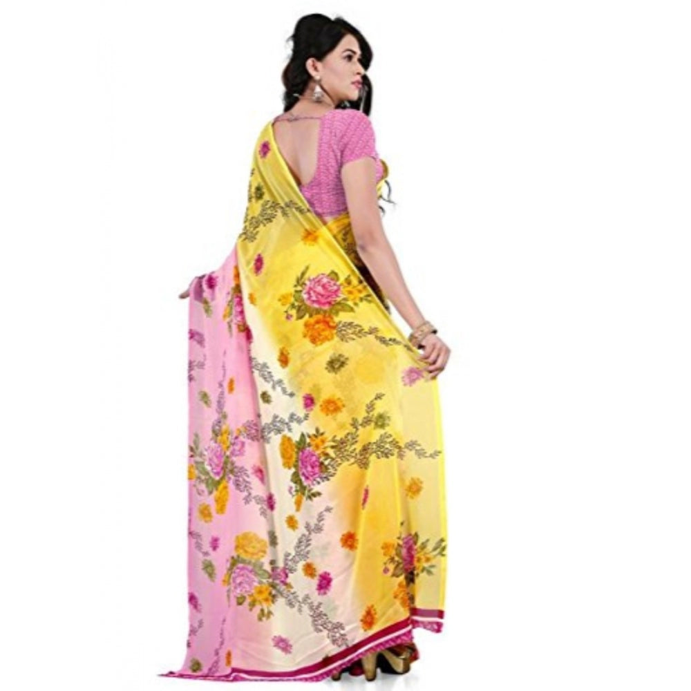 Clasymist Printed Faux Georgette Pink Color Saree