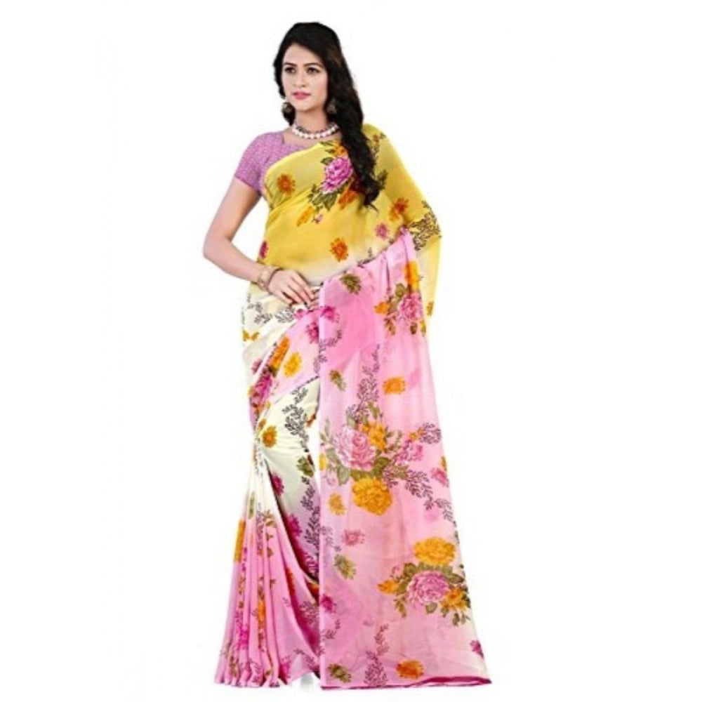 Clasymist Printed Faux Georgette Pink Color Saree