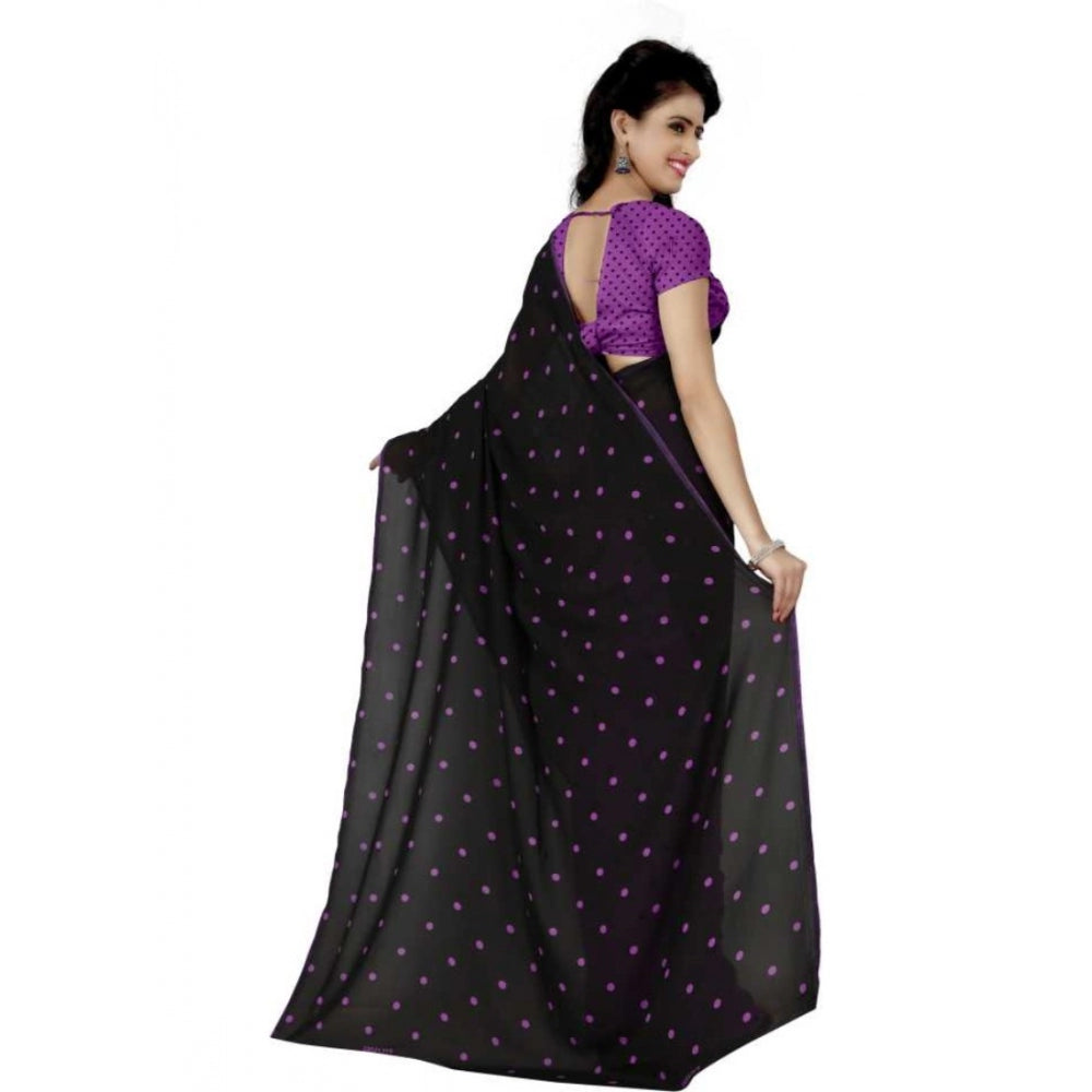 Clasymist Printed Faux Georgette Purple Color Saree