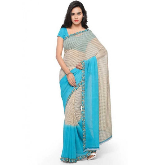 Clasymist Printed Faux Georgette Blue Color Saree