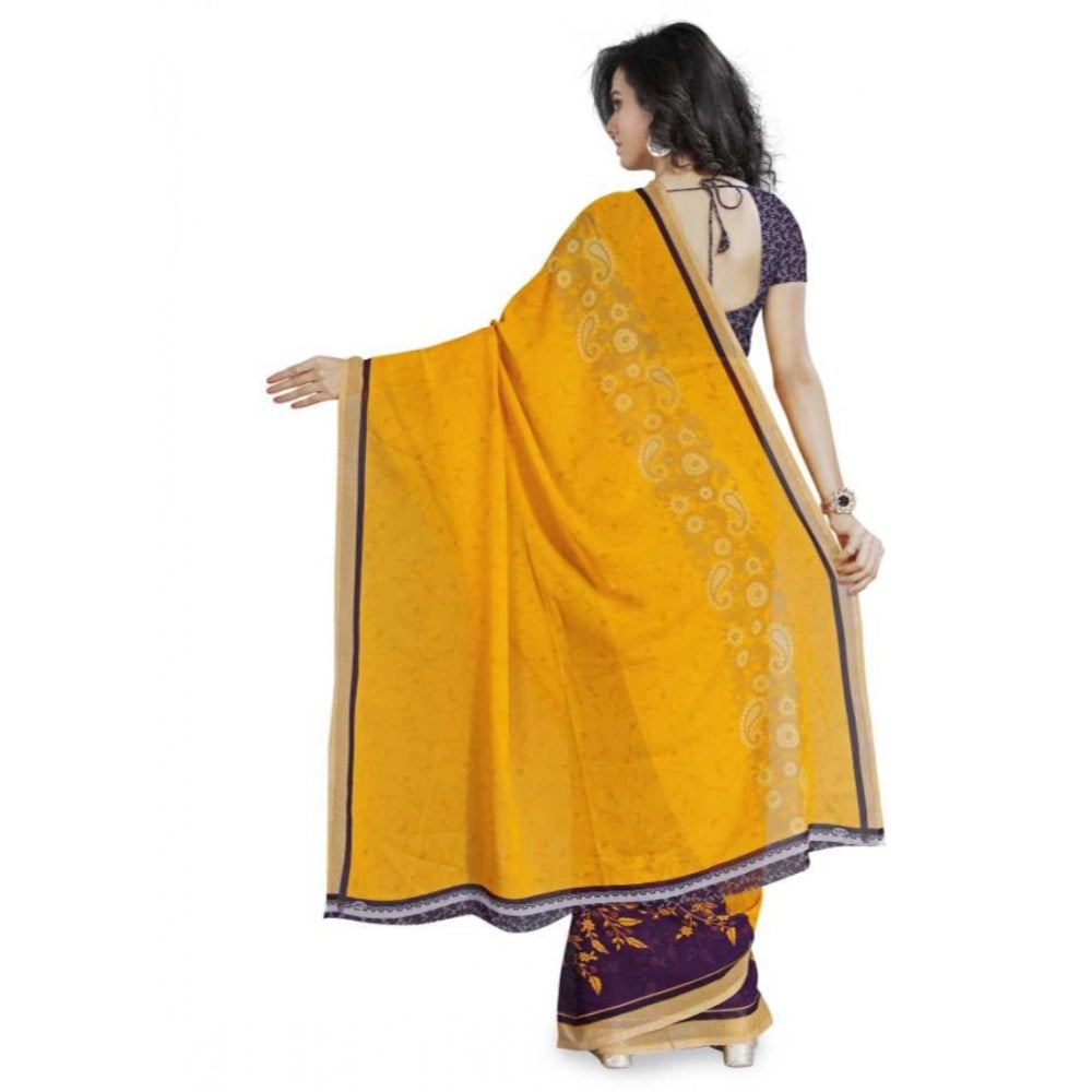 Clasymist Printed Faux Georgette Yellow Color Saree